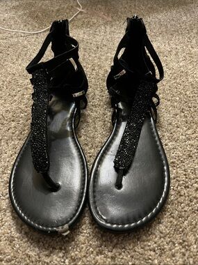 Route 66 Black Beaded Gladiator Sandals